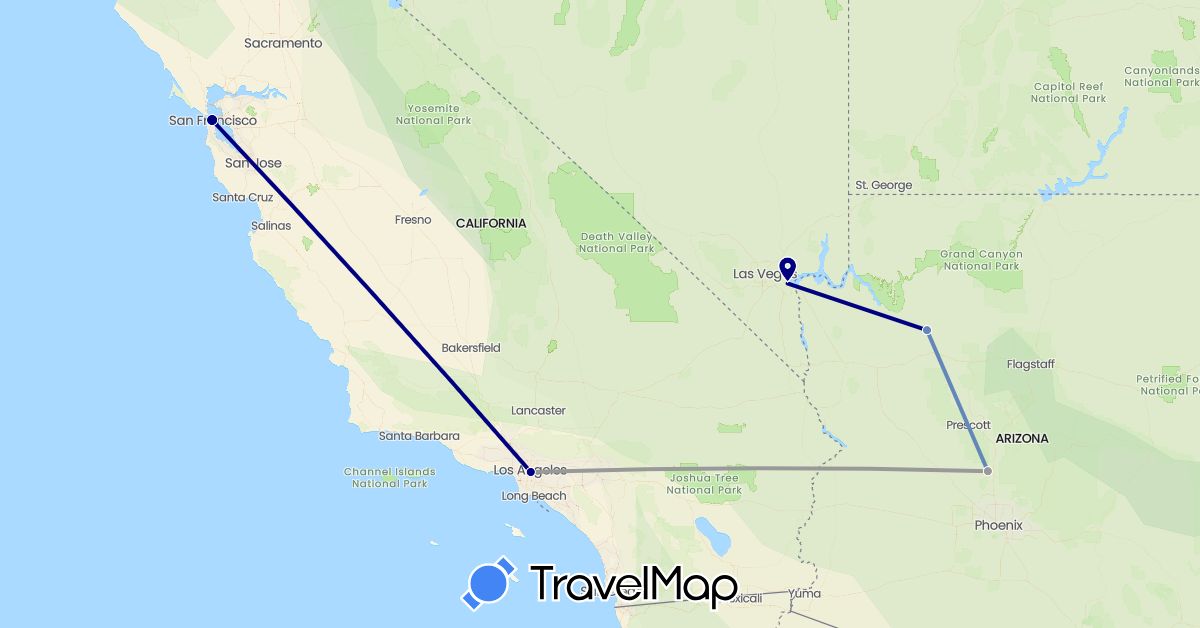 TravelMap itinerary: driving, plane, cycling in United States (North America)